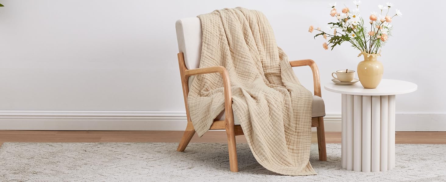 6 Layer 100% Cotton Muslin Blanket, 50"x60" Throw Muslin Blanket for Couch Bed, Lightweight and Breathable Cotton Gauze for Adult, Lavender