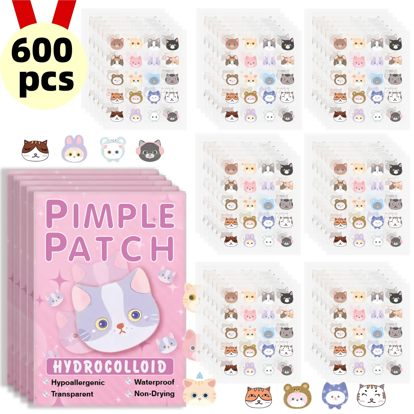 Cute Cat Design Hydrocolloid Facial Anti Blemish Acne Stickers, Pimple Patch, Acne Spot Stickers and Patches, Acne Spot Treatment, Suitable for Sensitive and Light Skin Types, Fragrance-Free and Paraben-Free