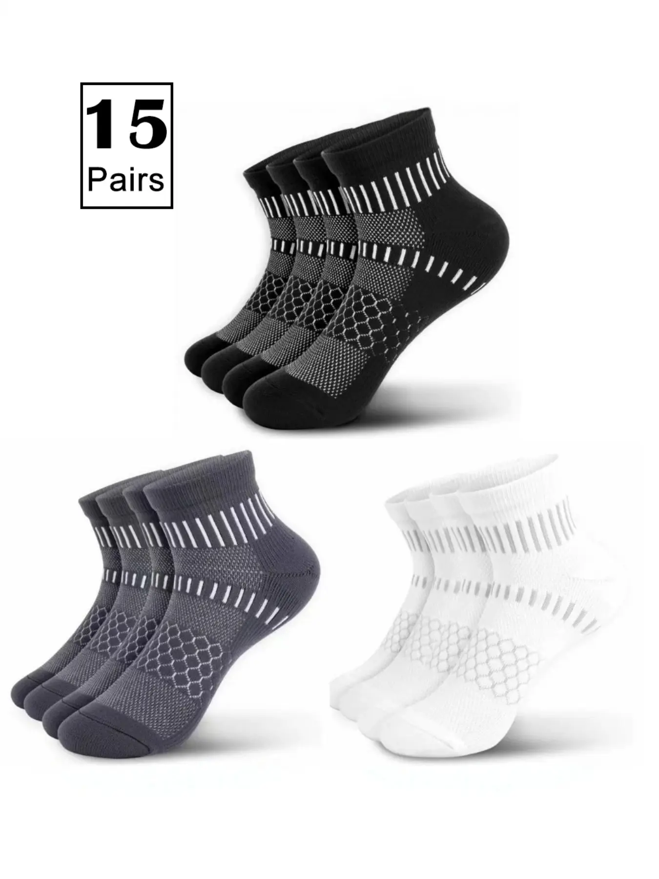 15 Pairs Unisex Ankle Compression Socks, Thick Cushioned Sports Running Socks, Relieve Plantar Fasciitis, Comfortable Footwear