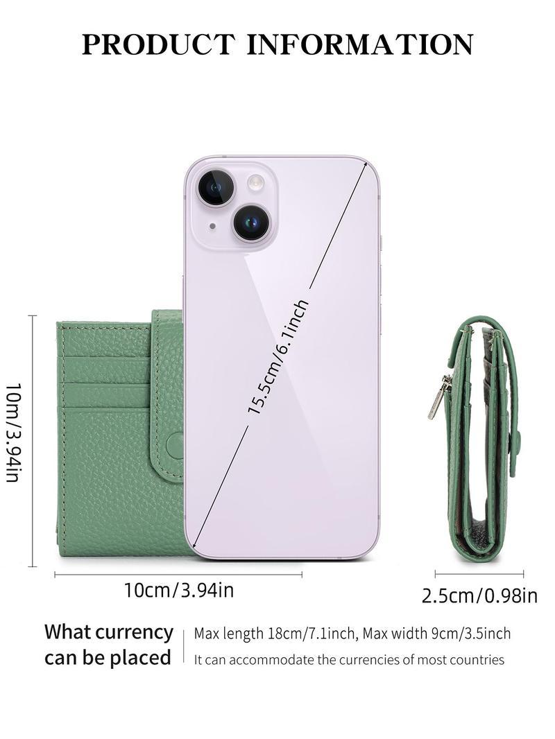 Women's Solid Color Leather Bifold Wallet, Fashionable Zipper Coin Purse with ID Window, Casual Versatile Card Holder for Daily Use