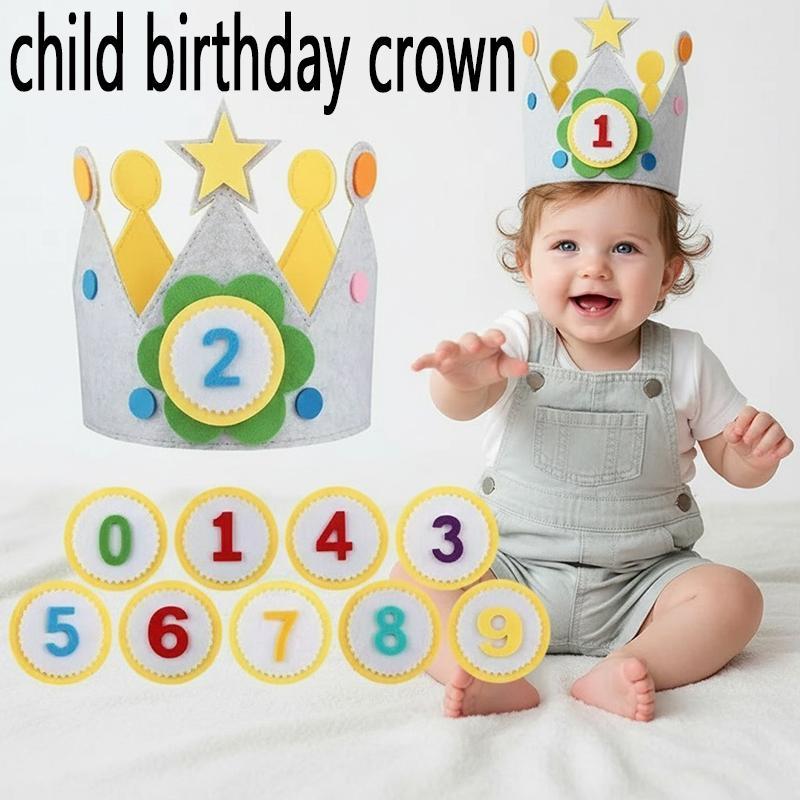 Adjustable Felt Birthday Crown Birthday Hat Durable Interchangeable Numbers Crown Photo Props  or Girls Boys Birthday party hat