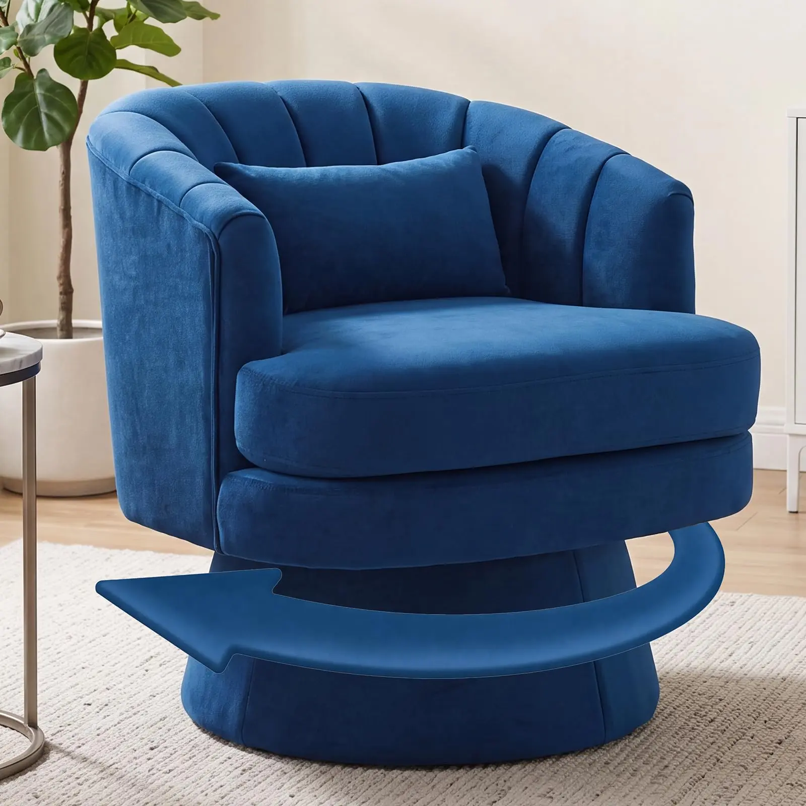 Velvet Swivel Barrel Chair with Lumbar Pillow – 360° Accent Chair for Living Room & Bedroom Velvet Swivel Barrel Chair with Lumbar Pillow – 360° Accent Chair for Living Room & Bedroom