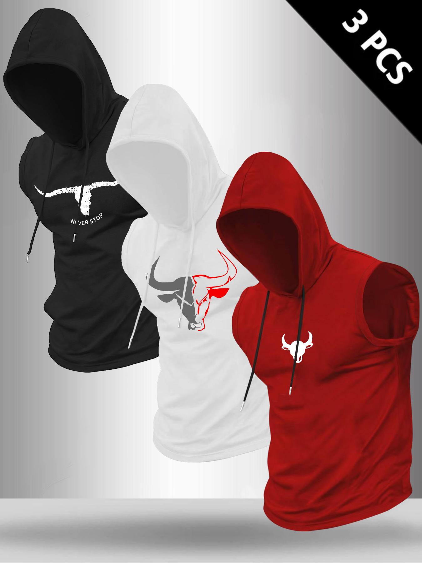 Men's Bull Head Graphic Print Hooded Tank Top, Regular Fit Casual Comfy Sleeveless Top for Summer, Men's Clothes for Outdoor Workout, Menswear