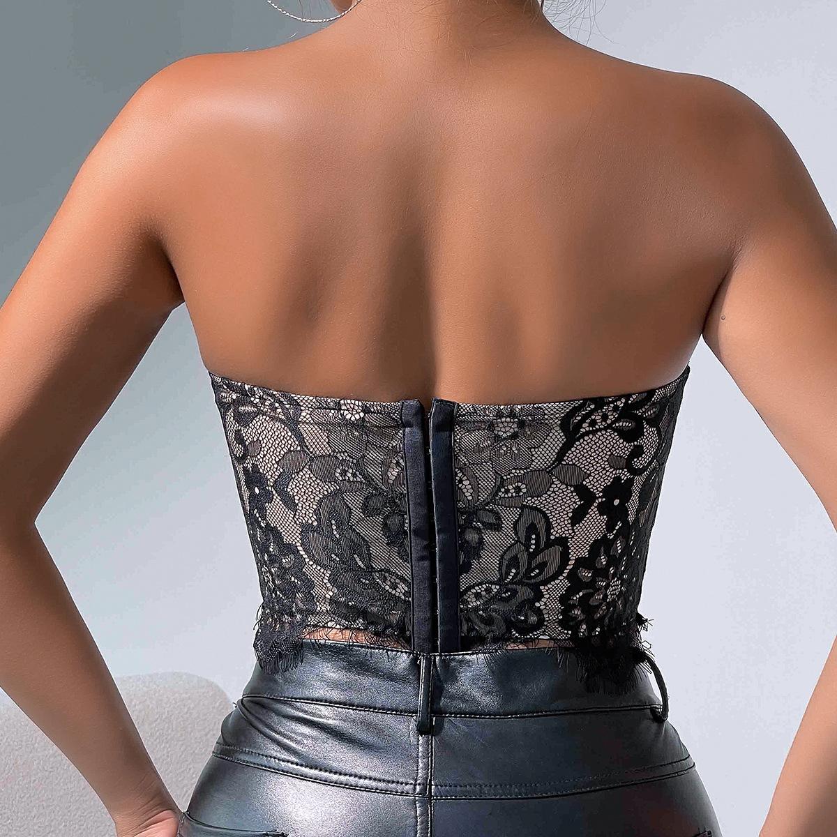 Women's Top Sexy Lace Eyelash Flower High Sense Underwear Bandeau Vest Womenswear Comfort Apricot Basic