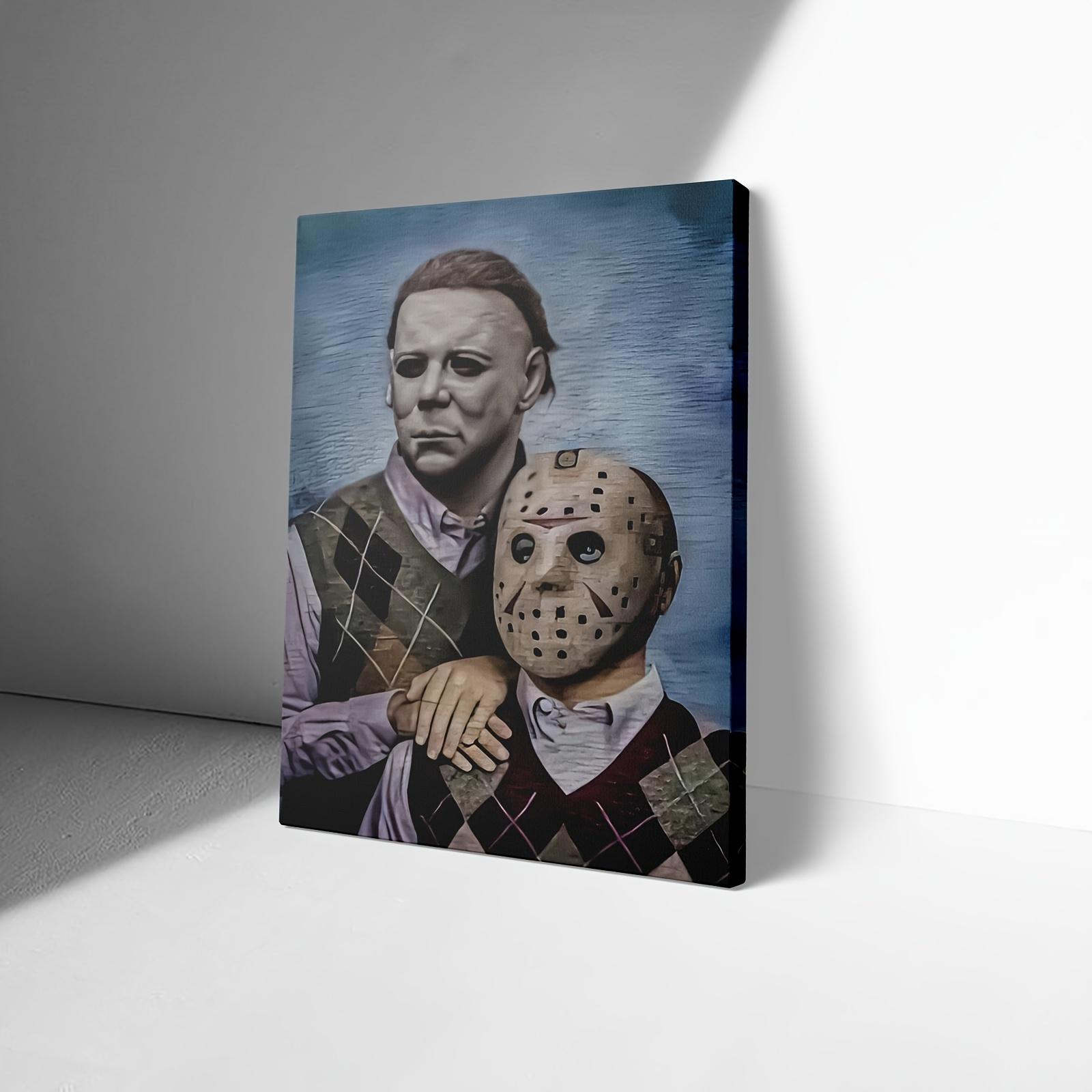 1PC Framed 2D Graphic Design Michael Myers and Jason Voorhees, perfect for home decoration, Framed Wall Art for Home Decor, Living Room, Bedroom, Office, Game Room, Man Cave