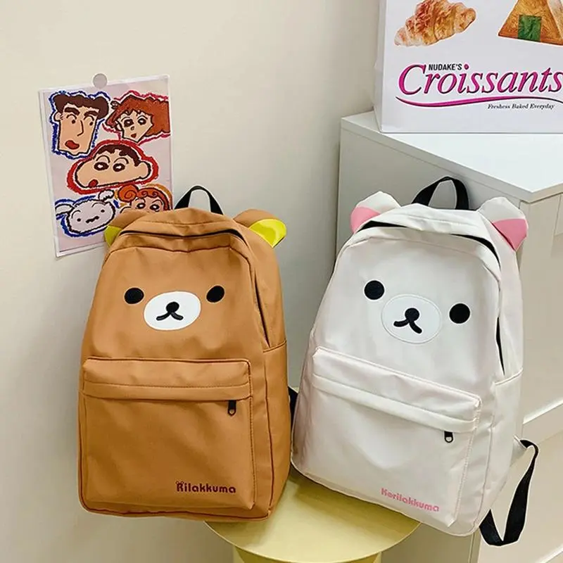 Cute Bear Rilakkuma Backpack Large Capacity Anime Cartoon Backpack Stylish Student School Bag Nylon Shoulder Bags Schoolbag
