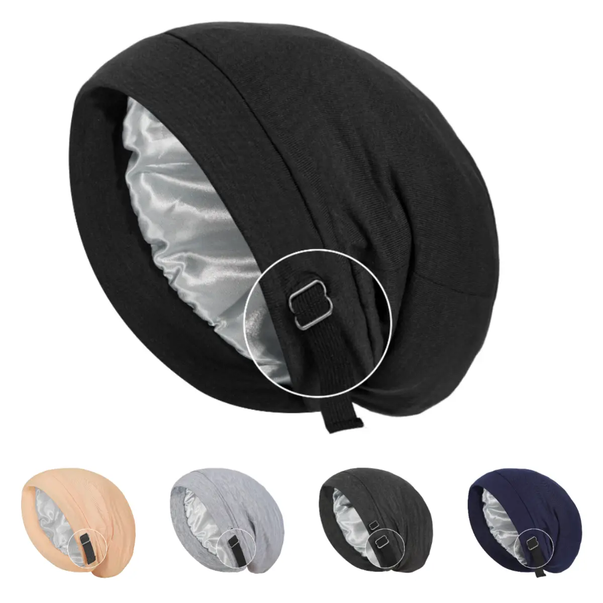Knitted Sleep Cap 2-Pack, Adjustable Double-Layer Bonnet for Men & Women, Haircare for Curly Hair, Deep Sleeping & Chemo Caps, Braid, Medium Hair, Gift, Elastic, Black*2, Two Pieces