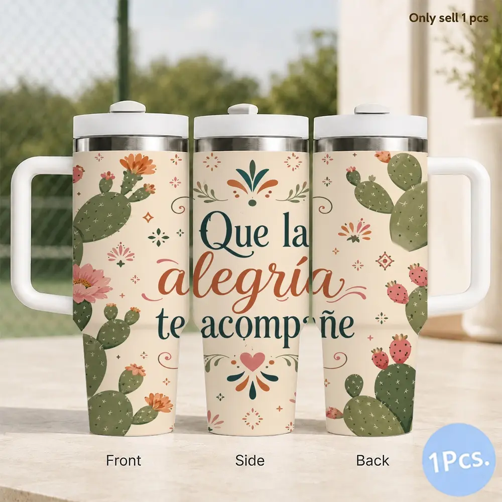 cactus Vacuum Flasks 40oz Insulated Tumbler with Handle and Straw, Stainless Steel Large Capacity Water Cup with Lid, Car Cup Holder Friendly, Reusable Tumbler Gift for Women and Friends