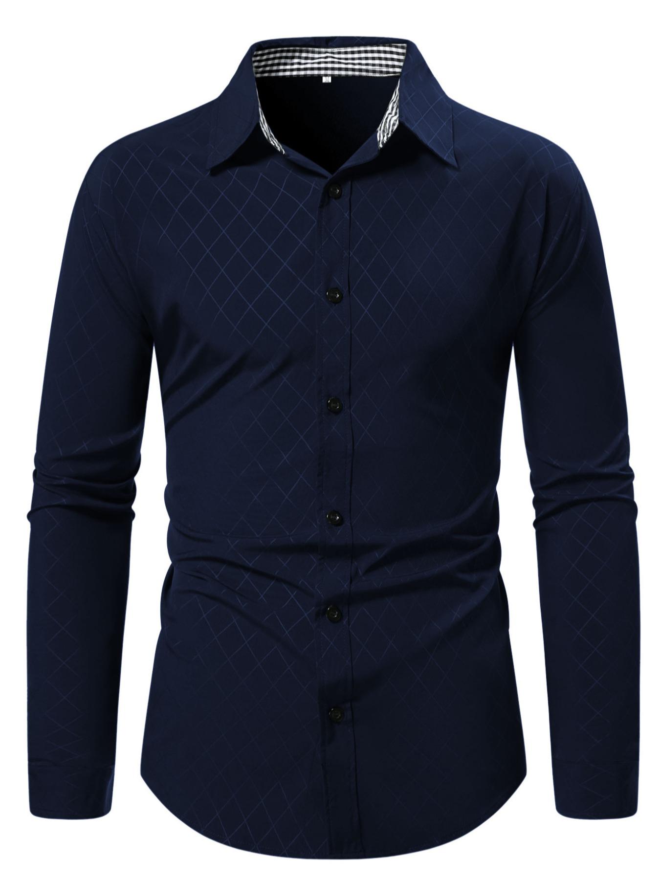 Men's Business Casual Colorblock Plaid Long Sleeve Shirt, Stylish Office Wear, Comfortable Cotton Fabric, Perfect for Daily Use