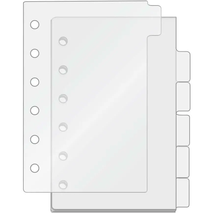 A7 Binder Dividers Planner Inserts 6 Tabs Clear 1mm Thick  Index Divider 6 Sheets Refillable Page Protectors for 6 Ring Binder Notebook (A7)