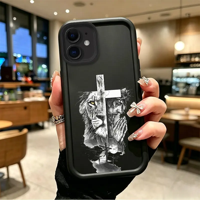 Phone case for iphone 11 12 12MINI Gift TPU Enhanced Peotection Lion & Praying Jesus Cross Phone Case soft silicone Celestial Eye Layered Phone Case BOJTMXI6
