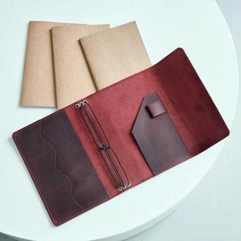 1pcs handmade crazy horse leather travel notebook cover, multi-pocket card holder replaceable notebook, retro imitation leather plan This cover has kraft paper inside pages, gifts for men and women.