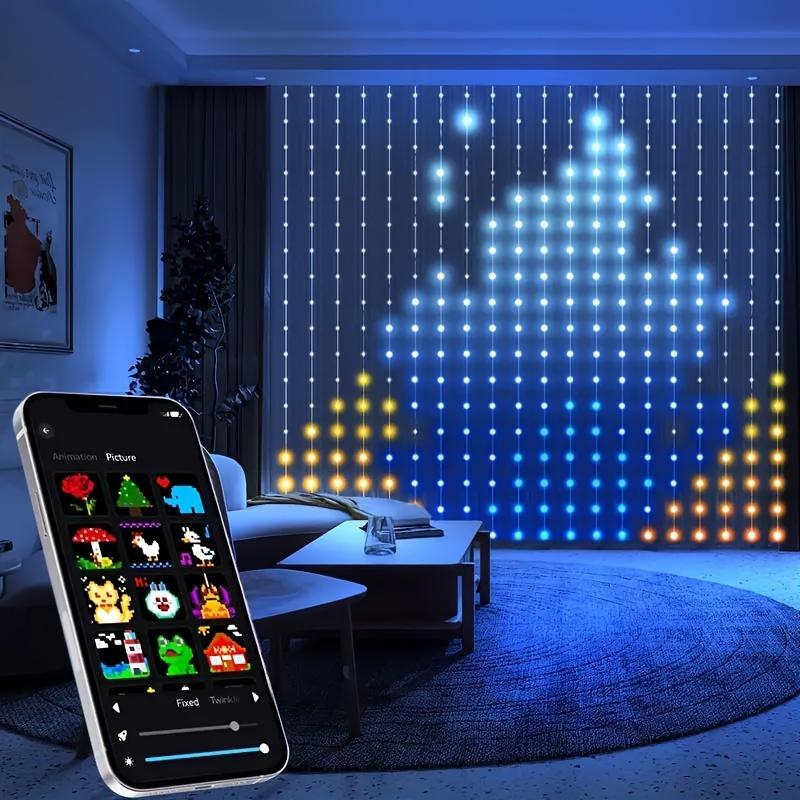 Smart RGB Curtain Light DIY LED Lamp with Color Changing Wall Lights APP & Remote Control, Indoor Decoration for Valentine's Day Christmas, Mood Decorative Lights, Indoor Decorative Light