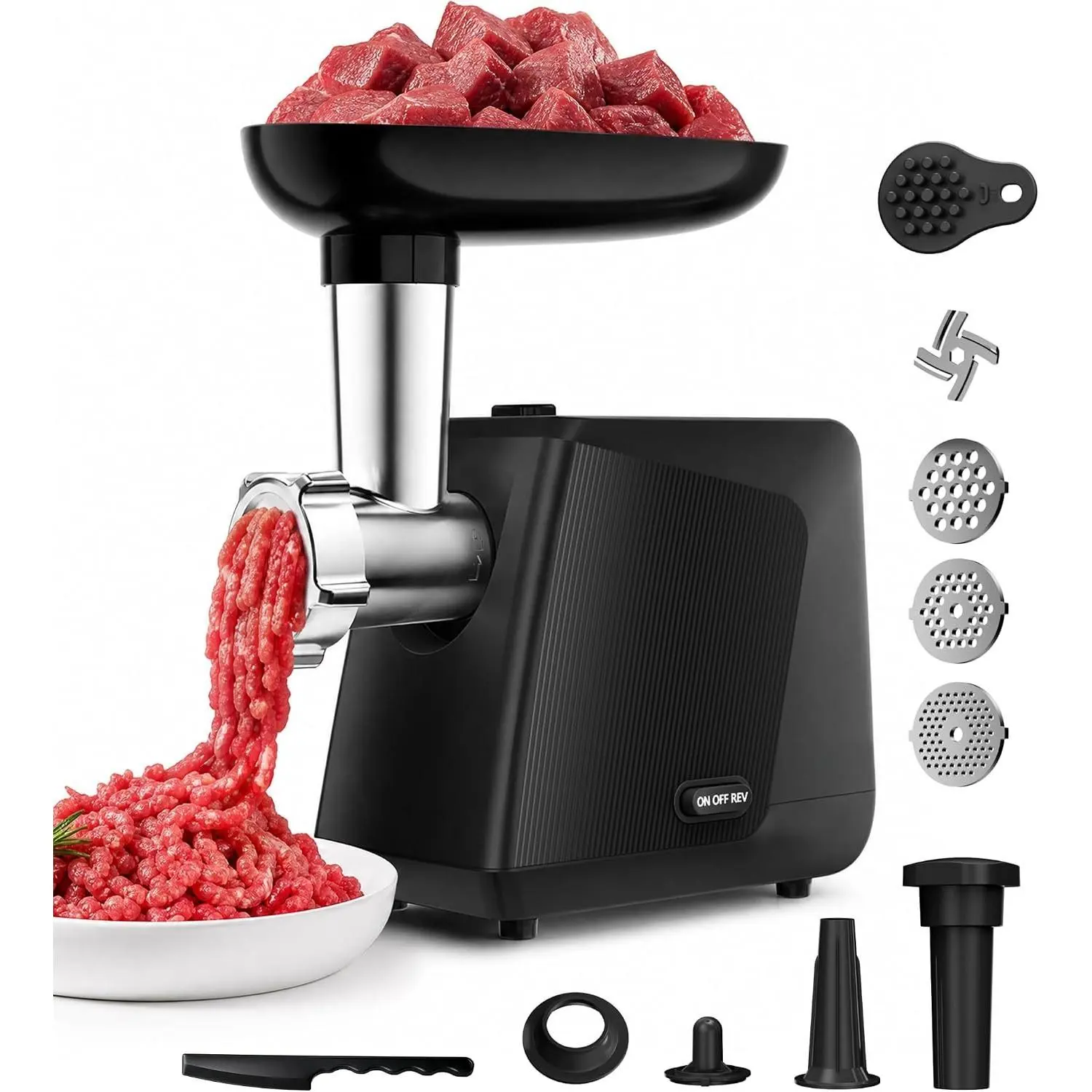 Electric Meat  for , Sausage Stuffer and Kubbe Maker | 2800W MAX Grinds up to 2.2 lb/min with reverse control, 3 grinding plates, sausage tube and kubbe attachment for  use
