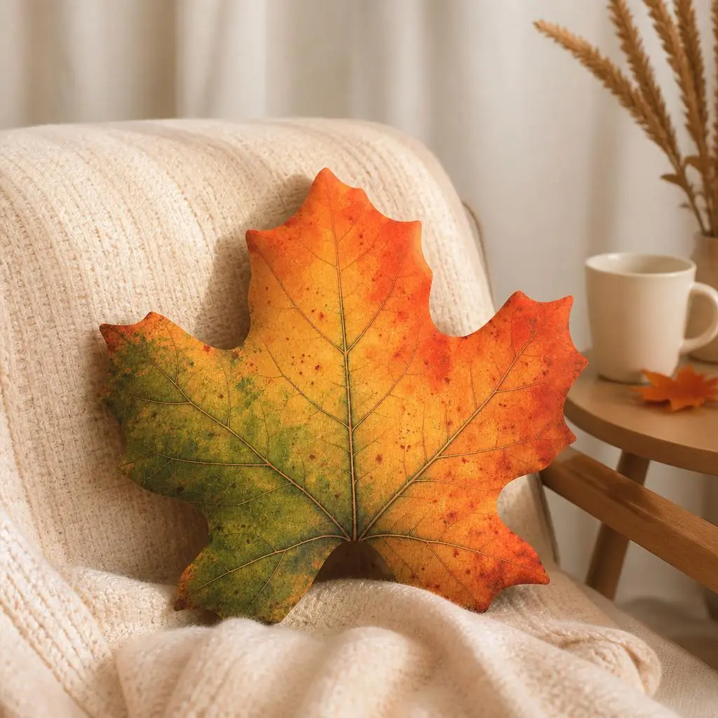 Autumn Maple Leaf Plush Pillow Fall Foliage Stuffed Cushion Thanksgiving Throw Pillow Seasonal Home Decor Sofa Accent Gift
