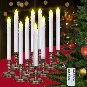 Flameless LED 12 Pack Window Candles with Drip Texture,Removable Candle Holders,24 AAA ,Daily Timer,/Off Remote,12 Window Suction Cups,Christmas  Wedding Decor (Brown)