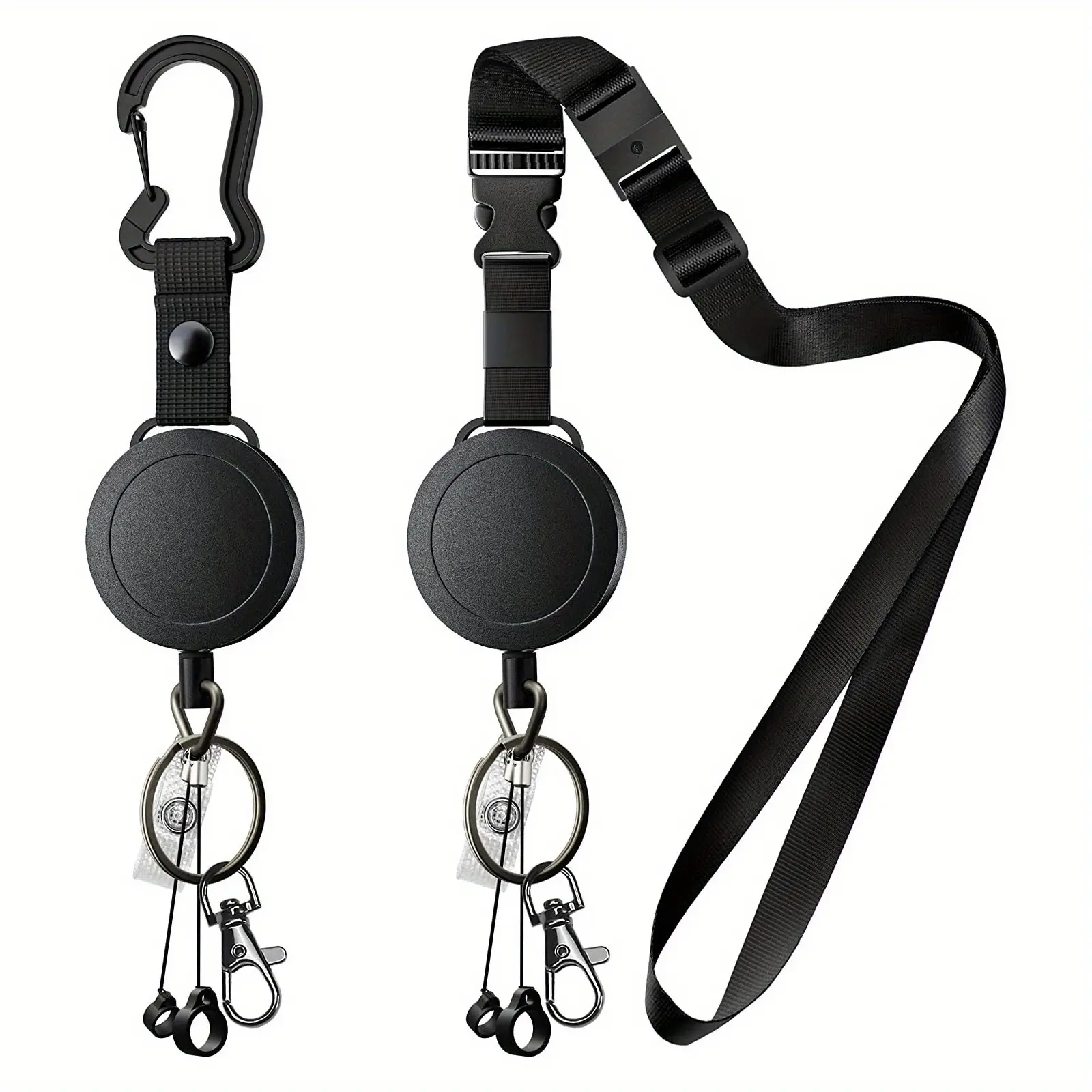 2 Pack Heavy Duty Retractable ID Badge Holder Reel with Adjustable Neck Lanyard Strap Detachable Key Ring 2 Pen Holders Lobster Clip Key Card Holder for Nurses Teachers Office Workers Employees Students Trade Show ID Pass Cover