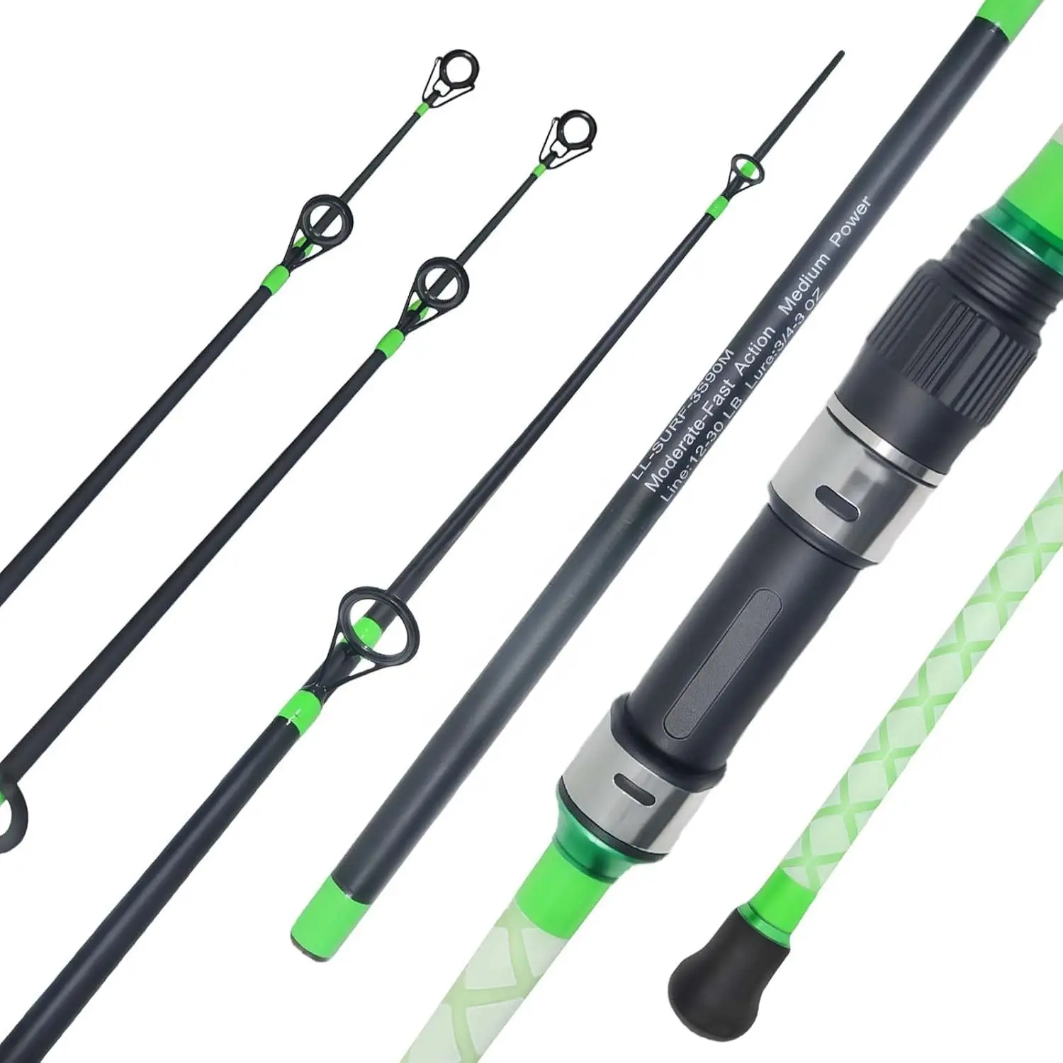 Surf Spinning Fishing Rod 9'/10'/11'/12', 3- Carbon Fiber Saltwater Rod with 2 Tips, Lightweight High-Sensitivity Long-Cast Shore & Beach Casting Rod for Pier Surf Fishing