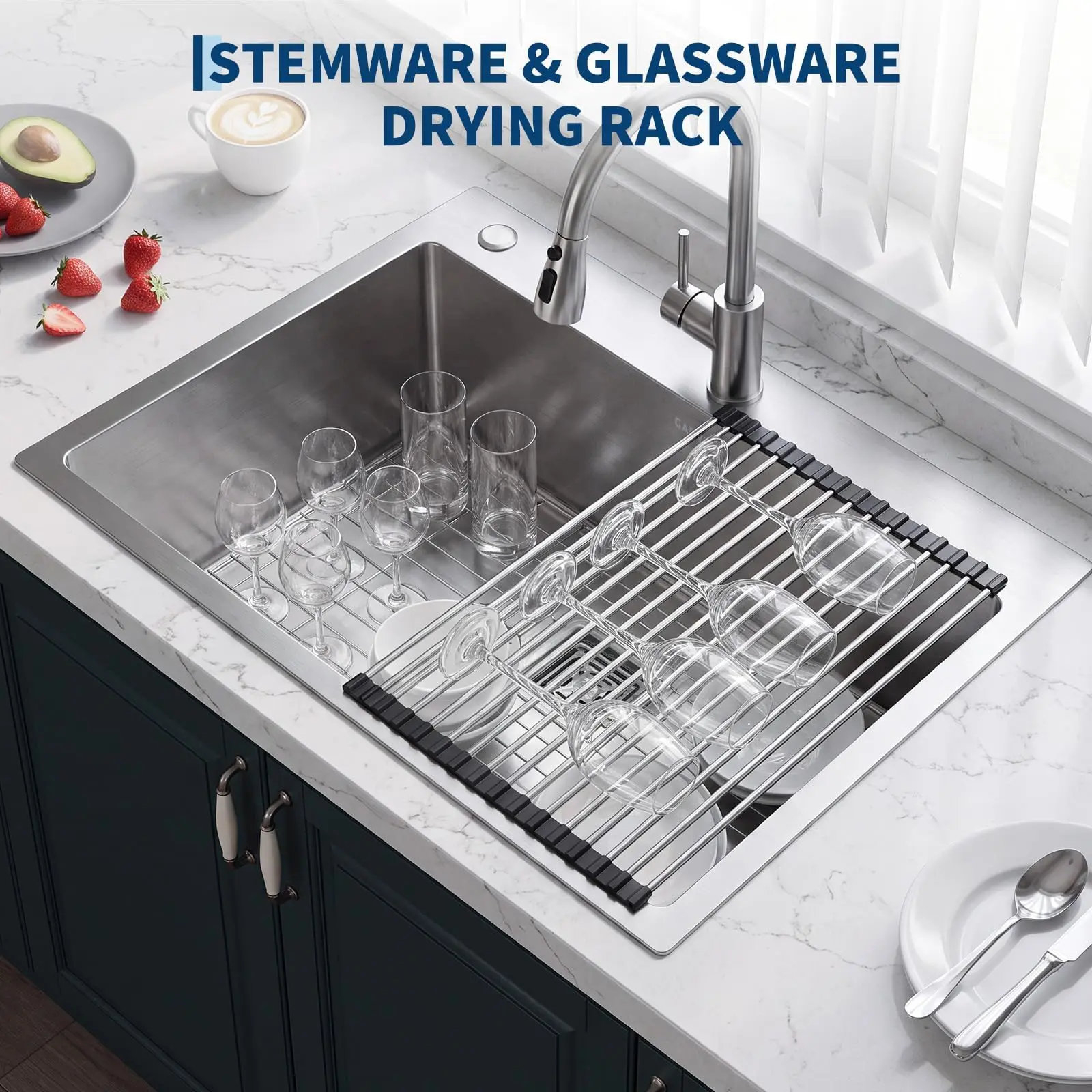 GAOMON Stainless Steel Kitchen Sinks - Drop-In & Undermount Designs, Single Bowl, Multi-Size Options (23-28 in), 16-Gauge 201/304 Steel, Durable Build with Efficient Water Drainage