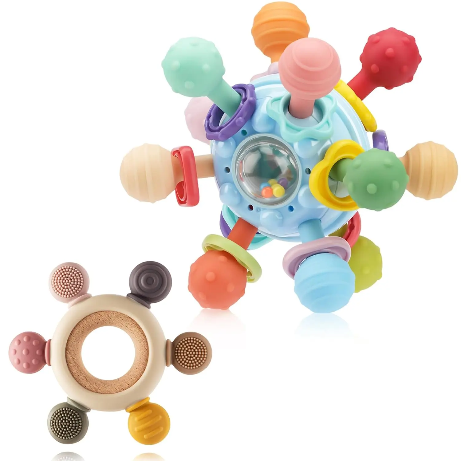 2 Pack  Teething Toys  0-6 6-12 Months, Silicone Soothing  Teether Toys & Montessori Sensory Toys  Boy Girl, Safe and Durable Teething Toys  Newborn Infant cup umbottle thy seed baby led bottle