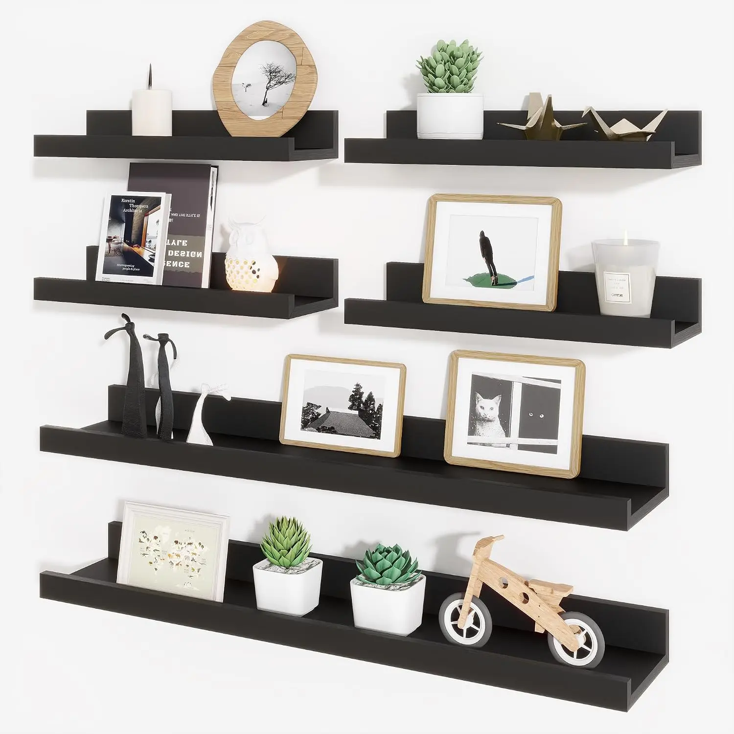 Picture Ledge Shelf, Floating Shelves for Decor Storage Set of 6, 24 inch Floating Wall Mounted Shelves, Wall Shelves with Lip for Living Room, Bedroom, Nursery, Bathroom, Kitchen, Black
