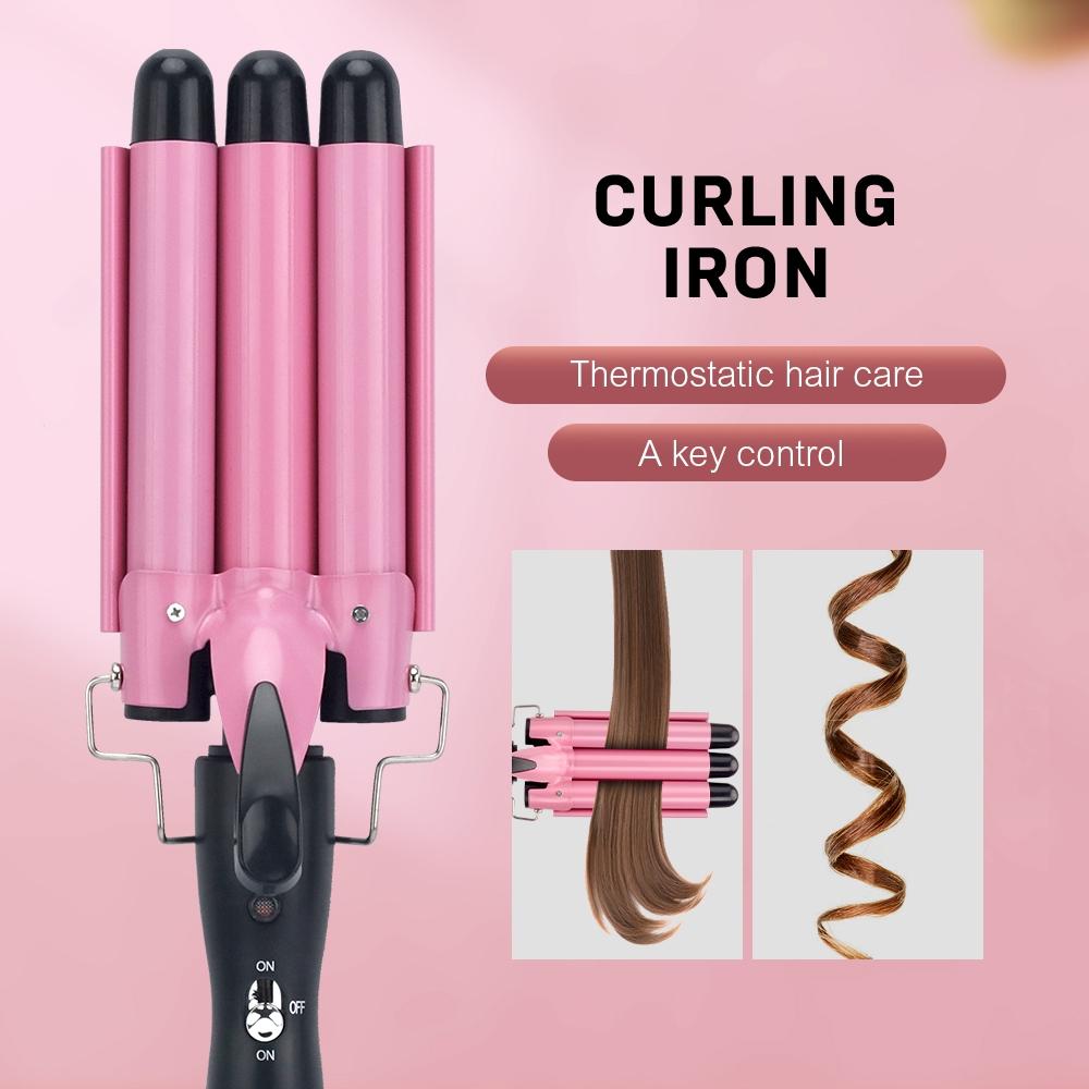 Portable 3-Tube Hair Curler, 1 Box Hair Curling Iron with 3 Counts Barrels, Hair Styling Tool for Home & Travel, Create a Wavy Hairstyle