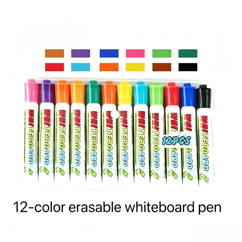 12Pcs Large Capacity Dry Erase Whiteboard Markers 2.8mm Fiber Tip Easy Write Wipe Ergonomic Grip Water Based Pens For Student School Office Logistics Marking Art Drawing Back To School Fall Season Classroom Holiday Business Gift Supplies