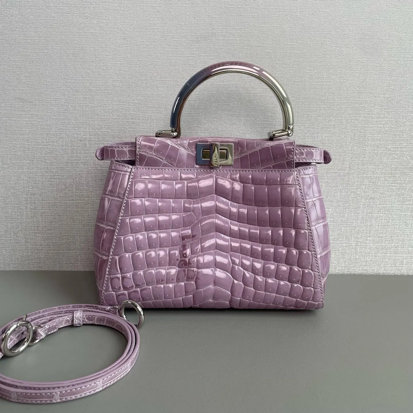 Pre-owned Fendi Lilac Mini Peekaboo Bag, 23 cm