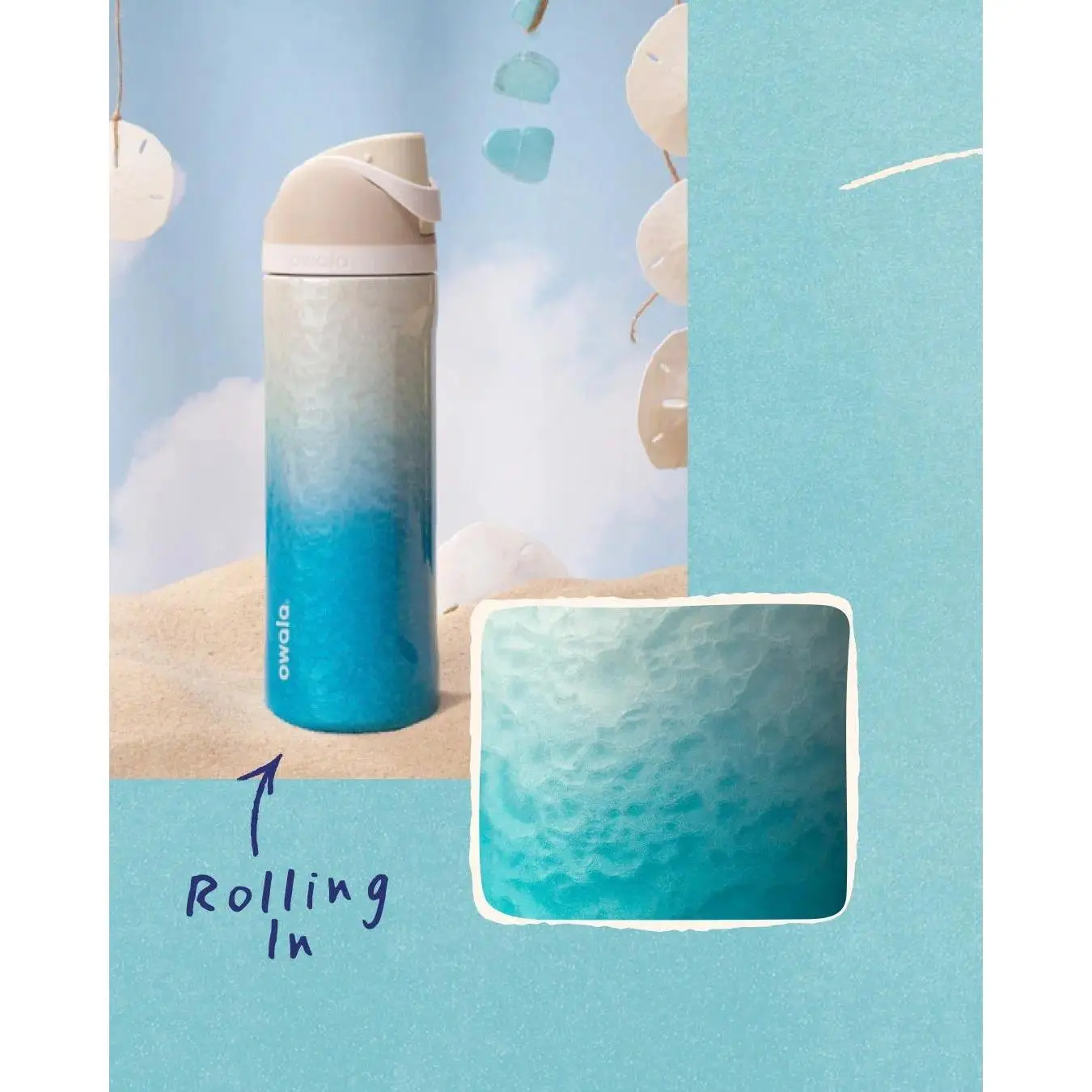 Owala FreeSip 24oz Rolling In Gradient Blue Edition Insulated Stainless Water Bottle with Lid for Sports & Travel Drinkware Birthday Bash