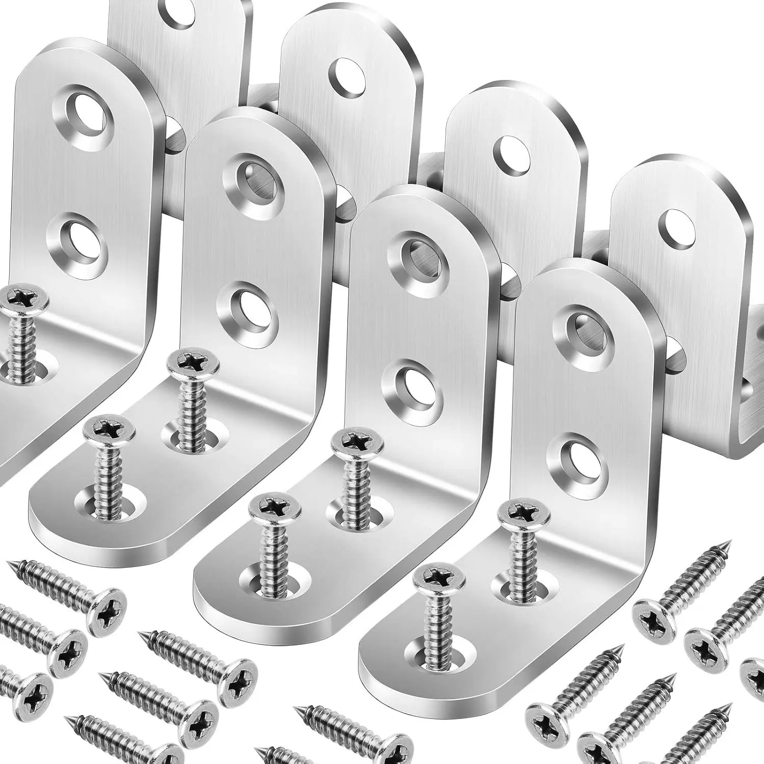 8 PCS Heavy Duty Corner Brace, 40x40mm Stainless Steel Joint Right Angle Brackets with Screws, 90 Degree Wall Brackets Hanger for Shelves, Tables, Dressers, Chairs, SilverGift