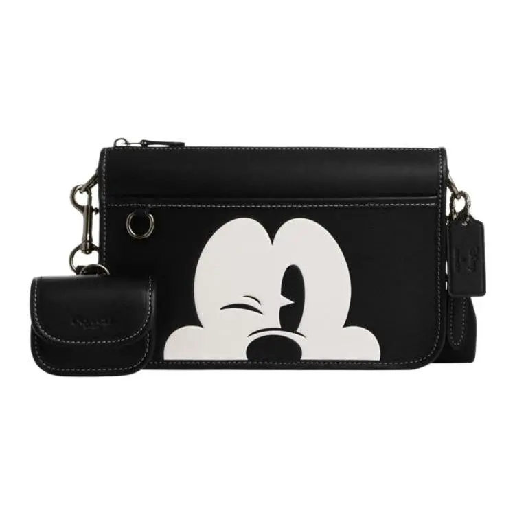 Coach x Disney Mickey Print Buckle Closure Crossbody Bag for Men, Medium Black Leather