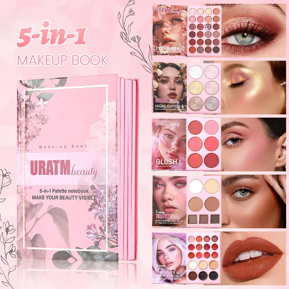 URATM 5-in-1 Book Style All In One Compact Makeup Palette, Blendable Highly Pigmented Silky Makeup Book, Full Face Eyes Cheek Lip Contour Kit for Travel Daily & Party Complete Makeup, 2026 New Glam Makeup Set
