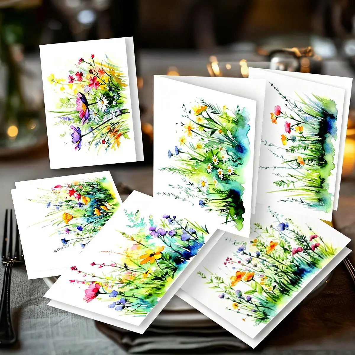 12 Pieces/6 Pieces Various Greeting Cards with 6 Envelopes, Modern Wildflower Watercolor Design, Suitable for All Occasions
