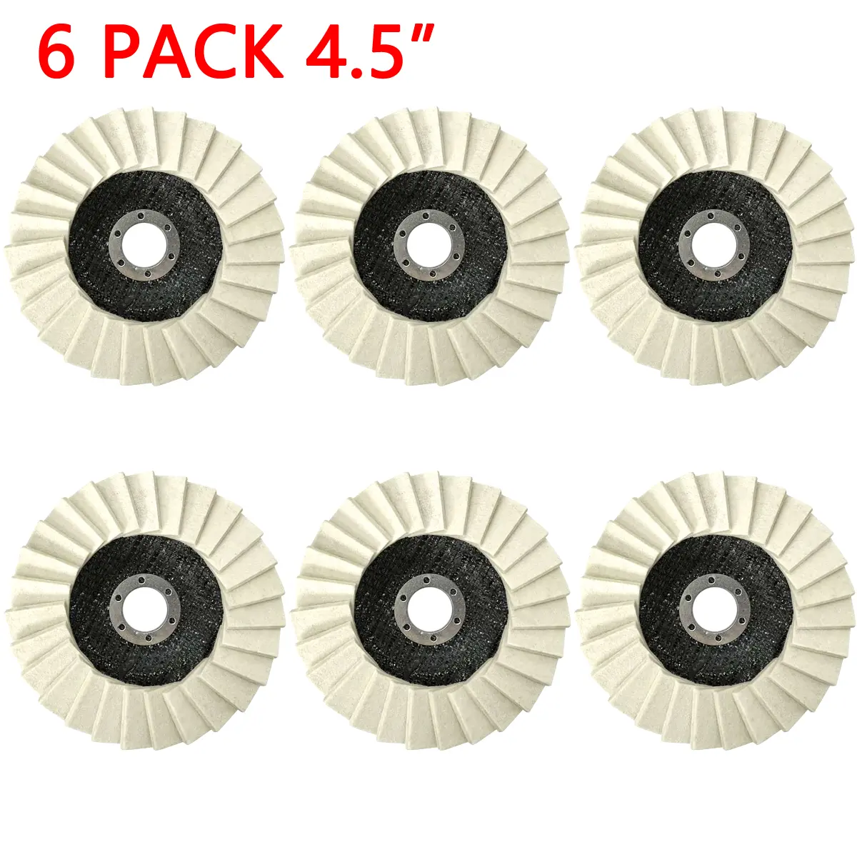 Banmo Abrasives Wool Felt Flap Polishing Disc 4-1/2" x 7/8" Arbor for Angle Grinder (6 Pack) - High Density Wool Polishing Wheel for Metal, Aluminum, Stainless Steel & Stone Polishing - Mirror Finish