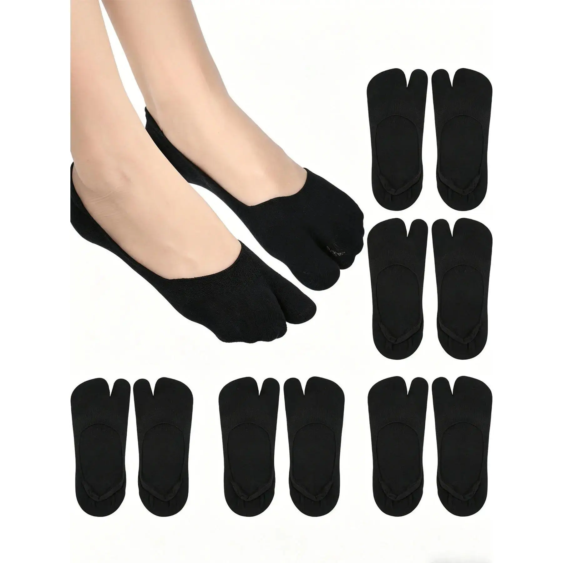 5 Pairs Tabi Invisible Socks, Invisible Low-Cut Liner Split Toe Casual Socks for Women Men, Breathable Non-slip Fit Tabi Socks for Flats, Loafers, Sneakers