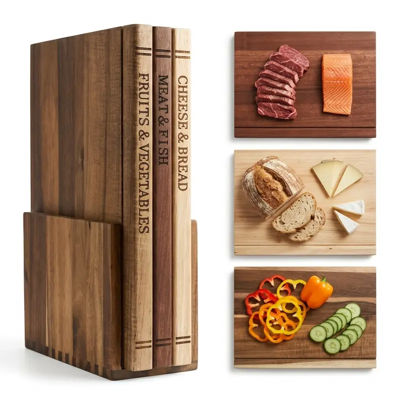 1 set of wooden kitchen cutting boards with stand, book-shaped cutting boards, suitable for vegetables, cheese, bread, and meat, decorative vegetable cutting board gift set