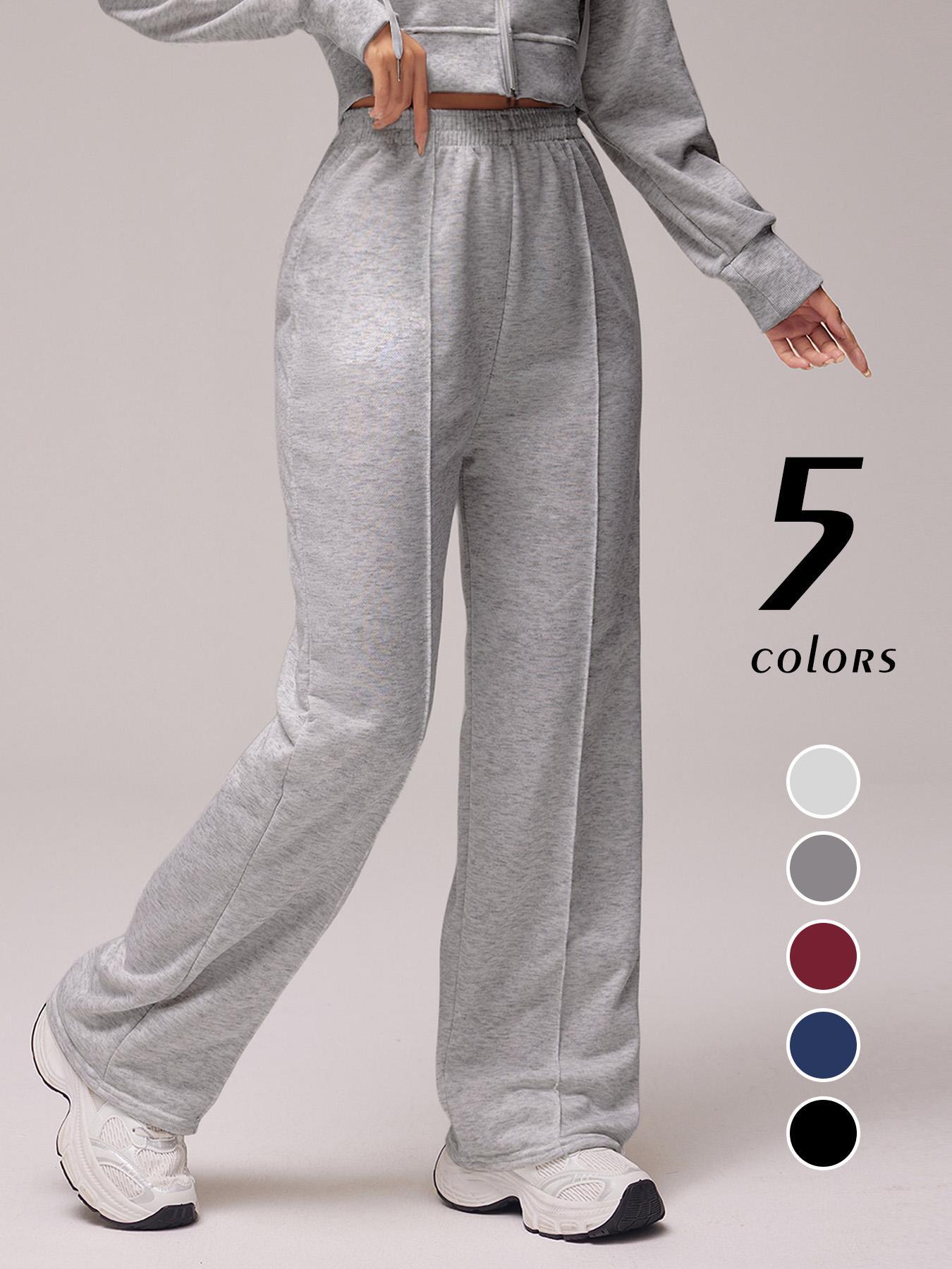 Women's Solid Color Top-Stitching Elastic Waist Sweatpants - Loose Fit Bottoms, Breathable Athleisure Style Bottoms, Female Everyday Activewear for Daily Outdoor & All-Season Use