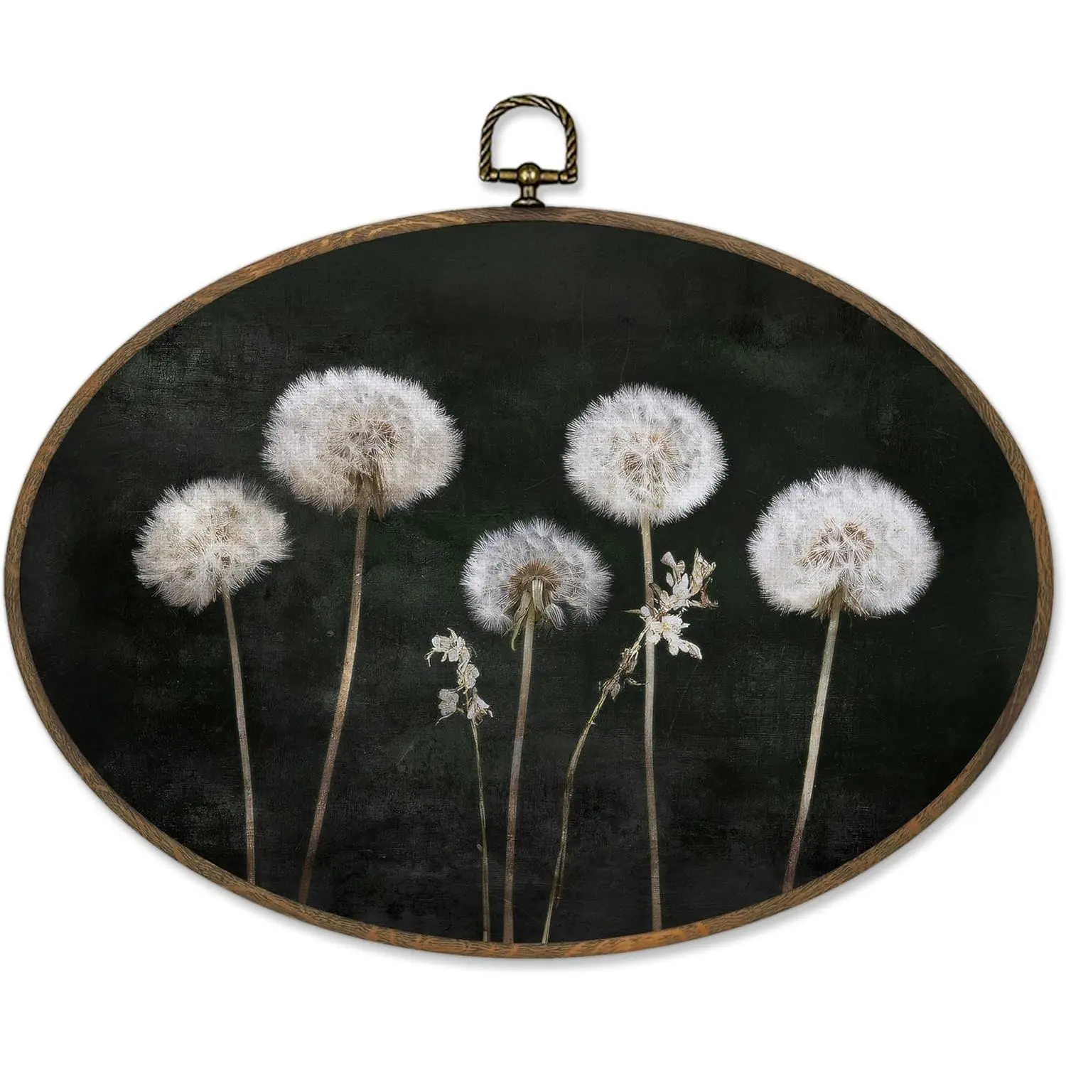 Sviojuce Vintage Dandelion Floral Oval Wall Art Decor 8.6x11.4, Rustic Botanical Framed Canvas Prints Wall Artwork, Moody Wall Hanging Decor for Farmhouse Bedroom Living Room Decorations