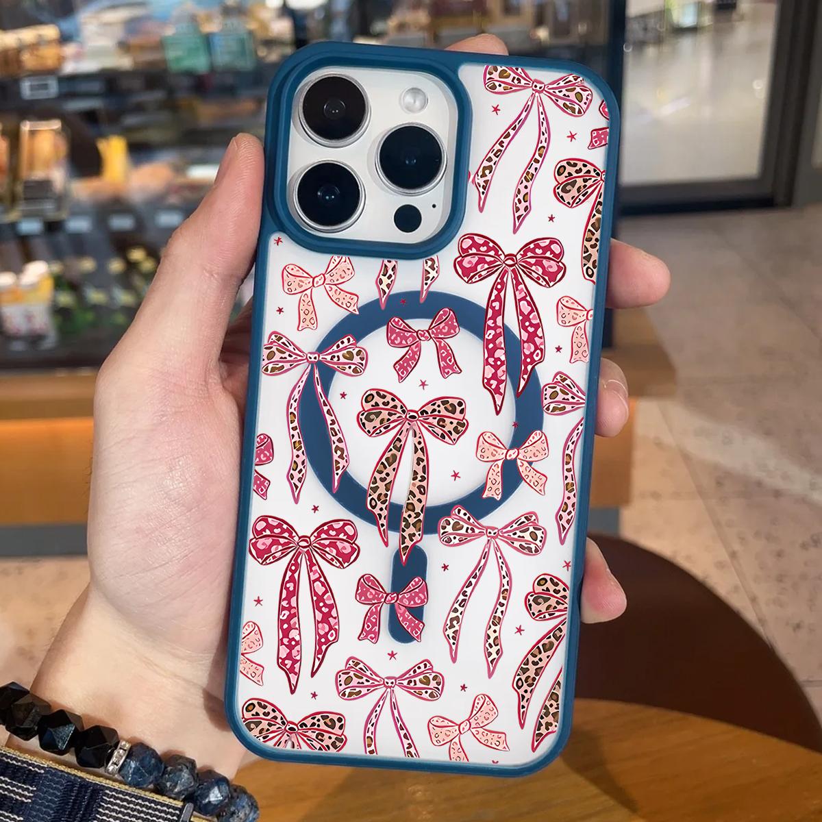Leopard Bow Pattern Clear Magnetic Phone Case, Compatible with MagSafe Silicone Bumper Protective Cover For iPhone X 11 12 13 14 15 16 17 Pro Max Plus