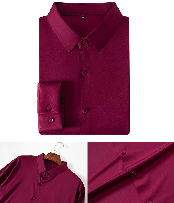[Seamless & High-Stretch] Cross-Border Bestseller: Men's Solid-Color 4-Way Stretch Shirt - Non-Iron, Wrinkle-Resistant, European Sizing (Business Casual)