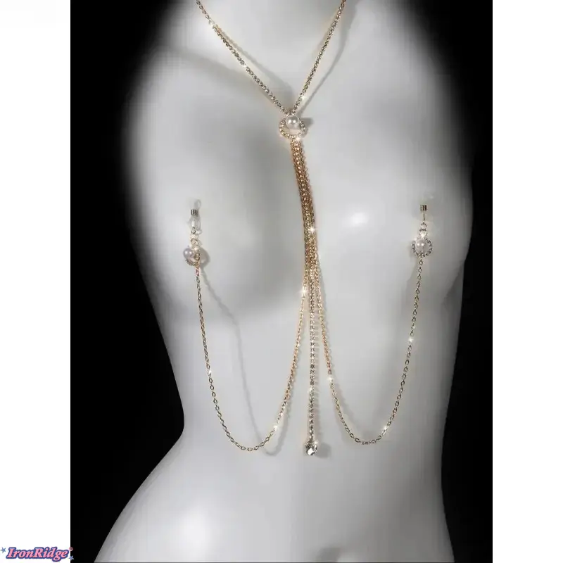[IronRidge]Women’s Imitation Pearl Decor Body Chain, Sparkling Fashion Body Jewelry, Eye‑Catching Statement Accessory for Stage Performances, Nightclub Outfits, Party Events & Festival Adult Styling
