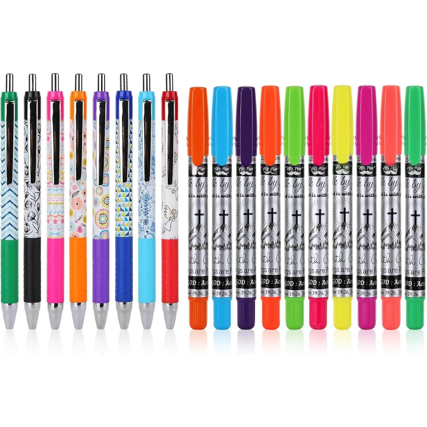 Journaling Kit (18-Pack) - Office Stationery Writing Tools with 10 Gel Highlighters & 8 No-Bleed Highlighting Supplies