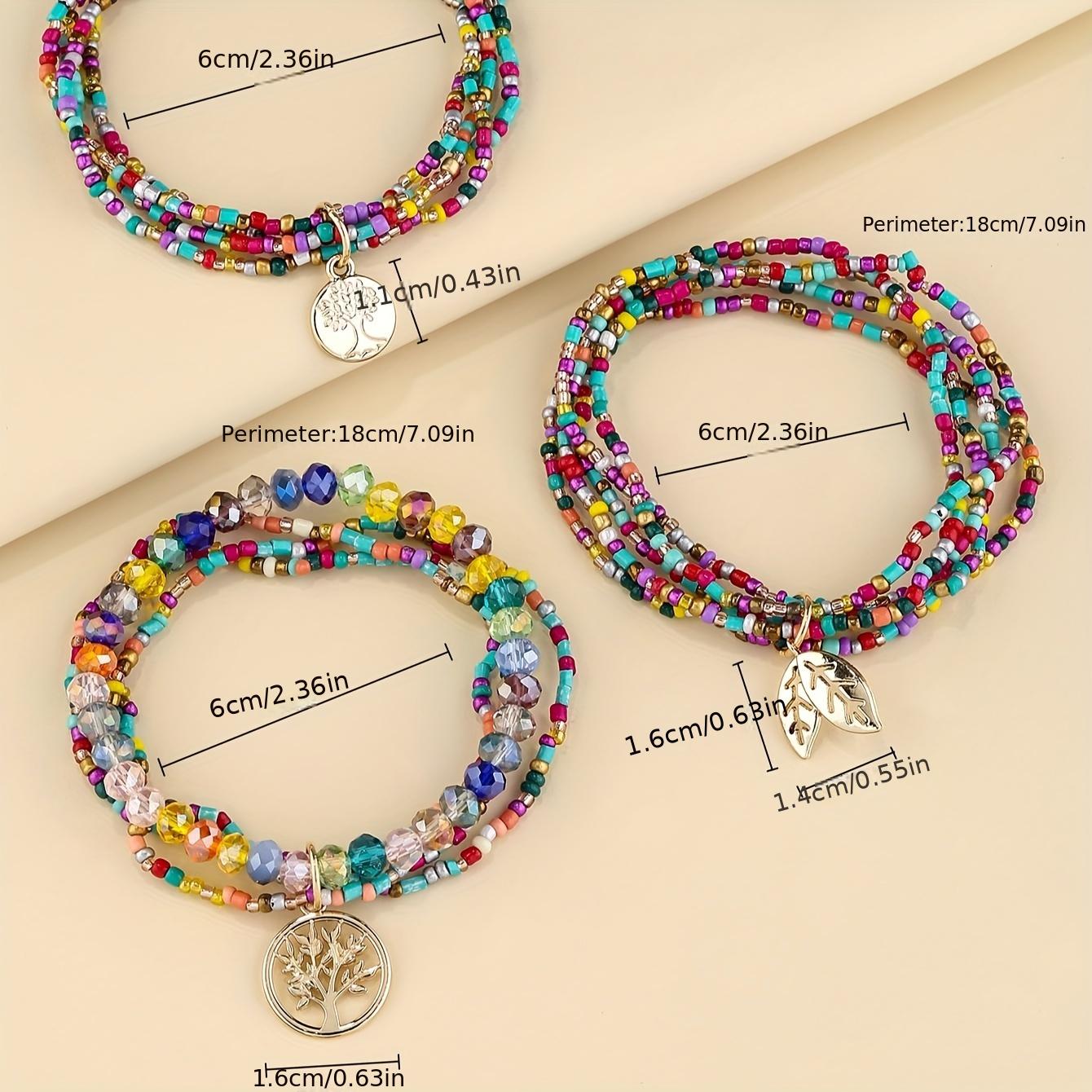3pcs/set Bracelets for Women Handmade Multicolor Beaded Layered Charm Bracelet Set, Tree of Life Bohemian Wrap Stackable Bracelets, Stackable Boho Jewelry for Women, Summer Beach Accessory Gift  Vacation Daily Wear