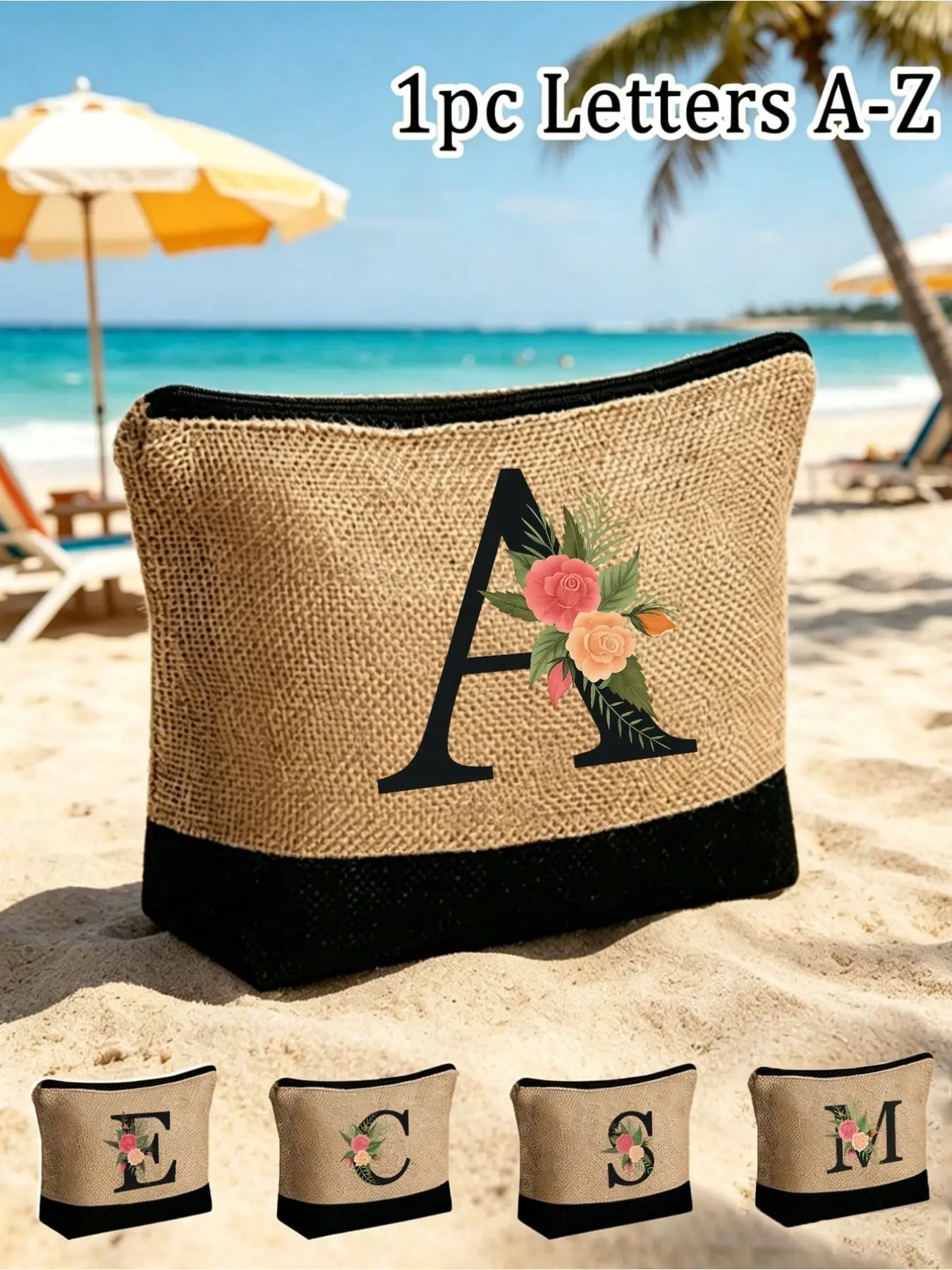 A-Z Floral Patchwork Cosmetic Bag, multi-purpose pouch for toiletries, beach & daily use. Perfect gift for birthday, wedding, summer travel, school and camping.