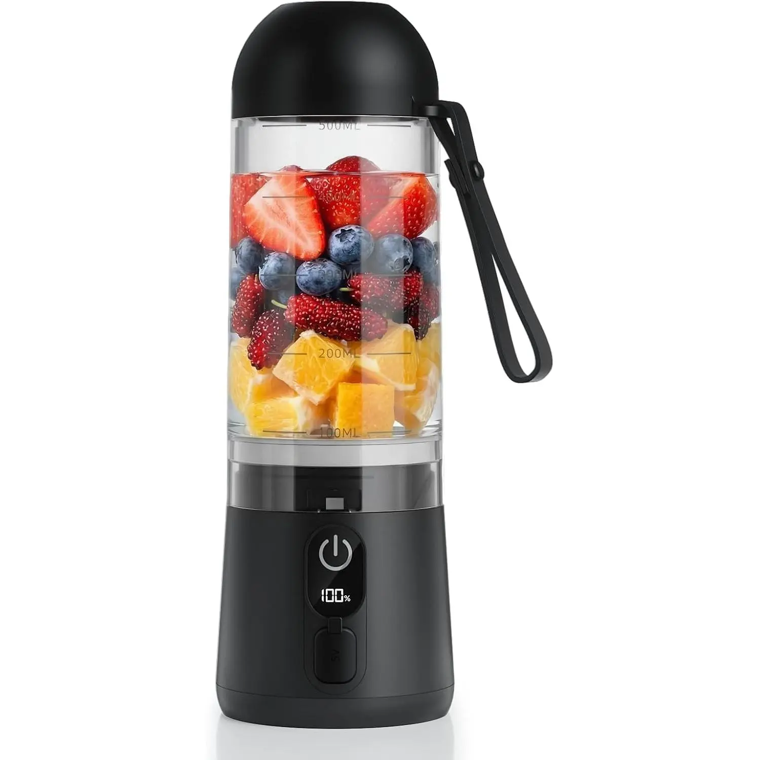 Portable 8-Blade 17oz Compact Personal Blender with USB-C Charge, LED Display Screen, Travel-Friendly Mini Mixer for Home, Gym (Black), Compact Form