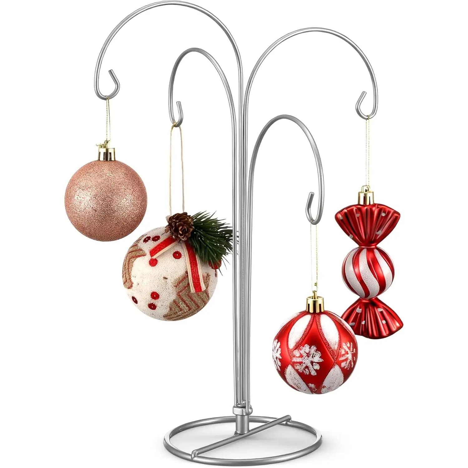 12-in Iron Modern 4-Arm Ornament Display Stand Holder, Round Ornament Show Rack with Robust Hold Hook for Christmas, Wedding Decorations (Home Supplies Organizer Hooks & Rails), Tree, Room Decor
