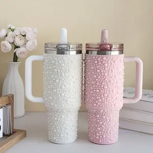 40oz Diamond Pearl Tumbler – 304 Stainless Steel Double Wall Vacuum Car Cup, Leakproof Straw Lid, 12h Cold 6h Hot, US Local Warehouse