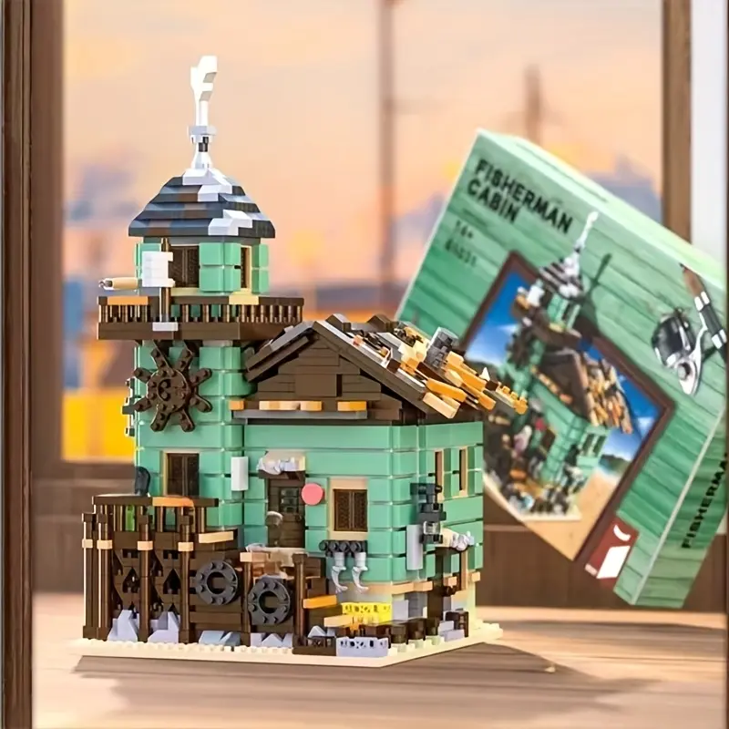 61031-1 Fisherman's Cottage Building Toy - 1300pcs Vintage Nautical Fishing Collectible, Heavy Detail Miniature Diorama Building, Anime & Manga Themed Construction Set for 12+ Years, City Simulation Decor Gift