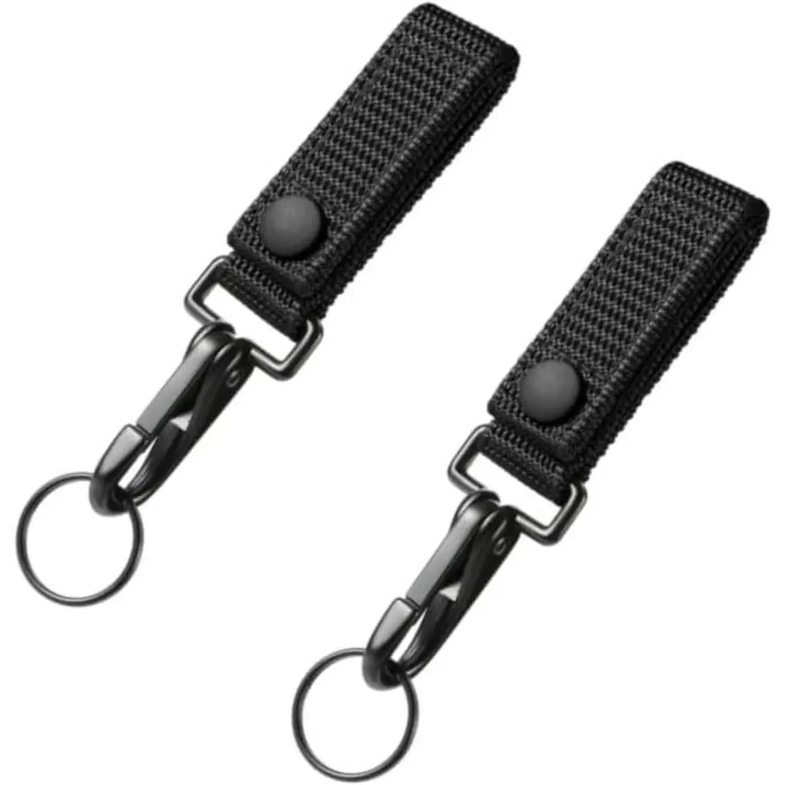 Heavy Duty Belt Keeper Clip Key Holder with Metal Snap and Nylon Molle Strap Suitable for Outdoor Sports (Black 2-pack)