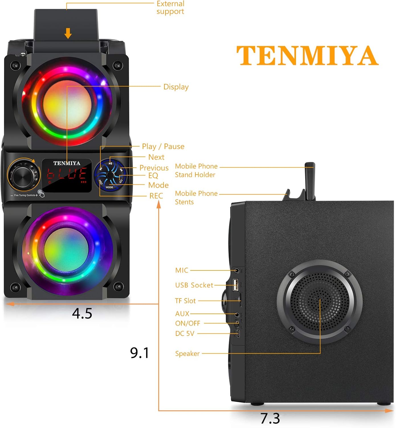 Bluetooth Speaker, 40W (60W Peak) Portable Wireless Speaker with Colorful Lights, Double Subwoofer Heavy Bass, FM Radio, MP3 Player, Bluetooth 5.0, Loud Stereo Speakers for Home Outdoor Party Camping for Gifts